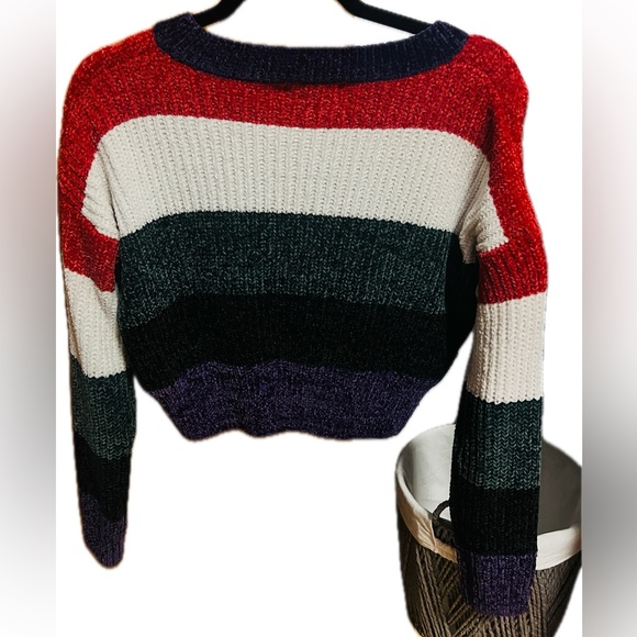 Luv Lane Chenille Multicolor Cropped Sweater sz Medium M - Picture 2 of 3